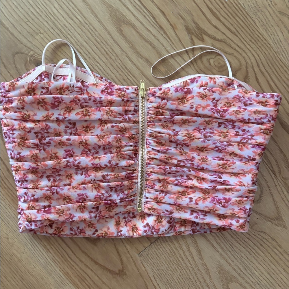 AMUR Floral Pink Cropped Bustier Top - Picture 4 of 6